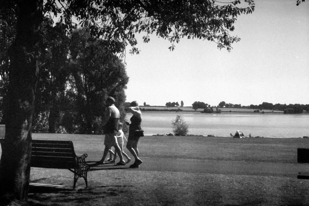 Walkers by Lake