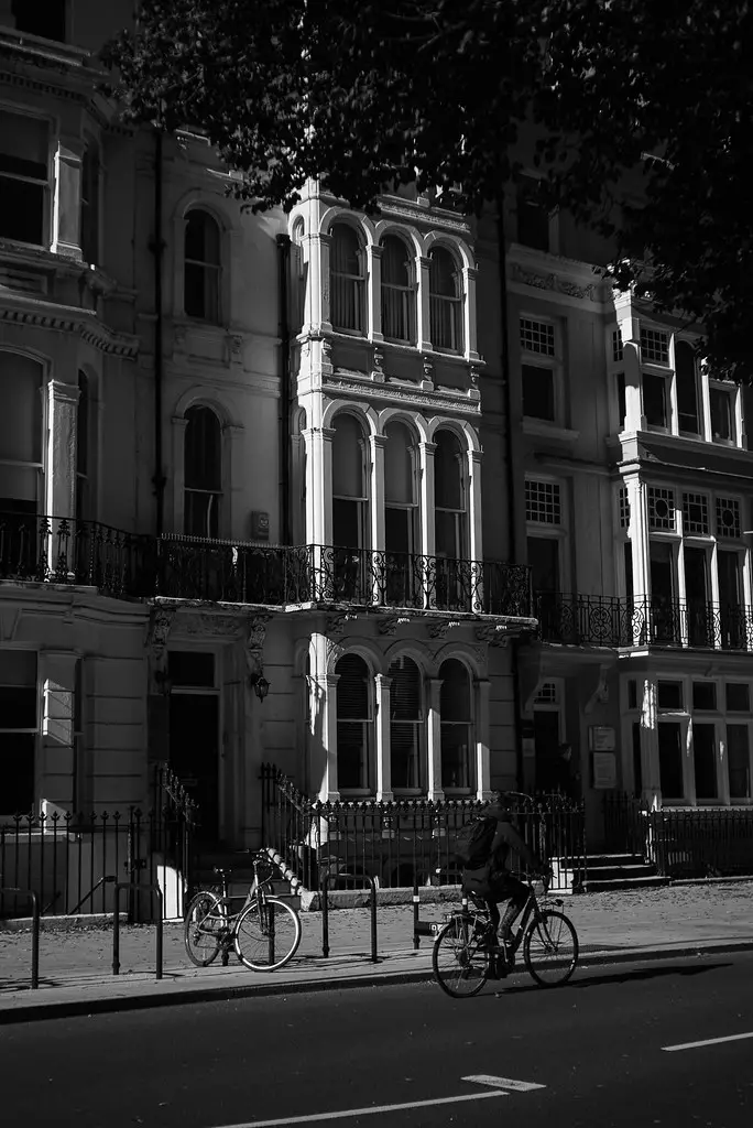 Morning light brushing the facade of a building