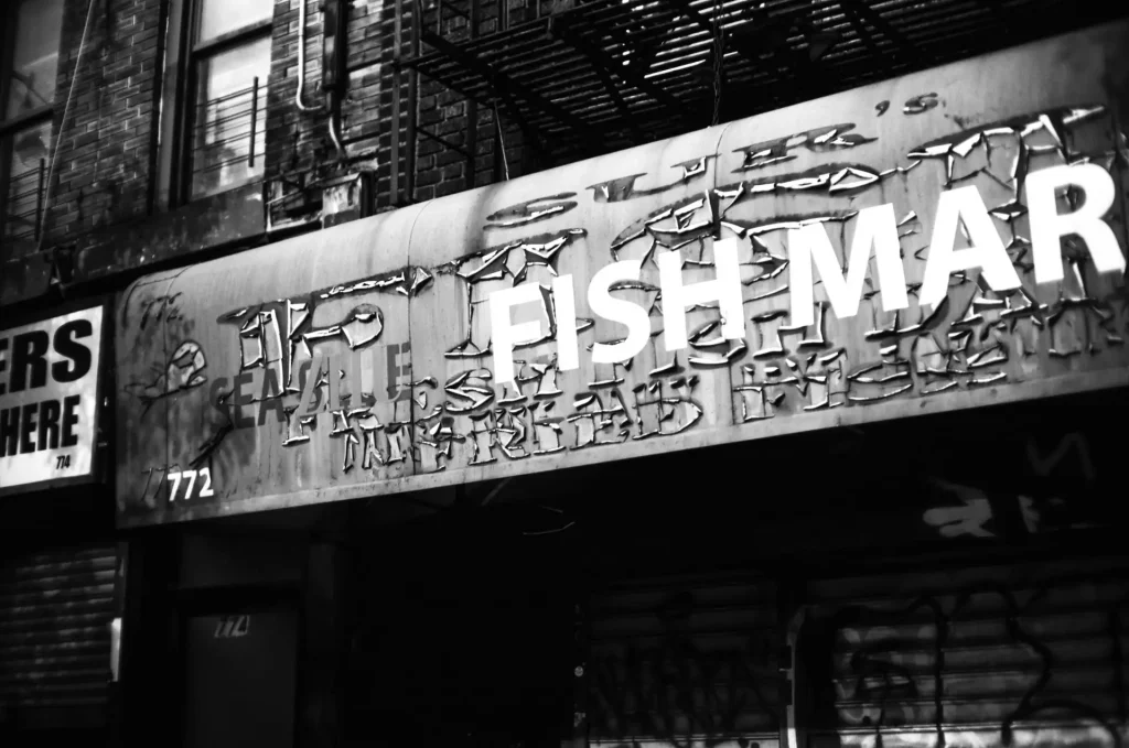 Aged Fish Market Sign, Crown Heights Brooklyn