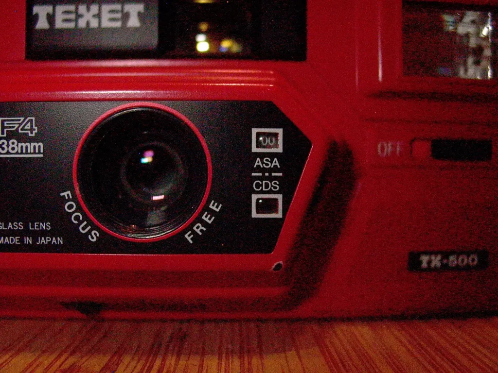 close-up of a red camera