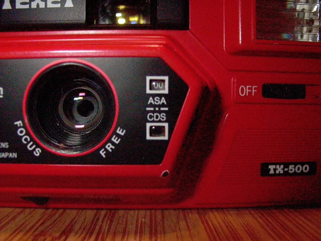 close-up of a red camera