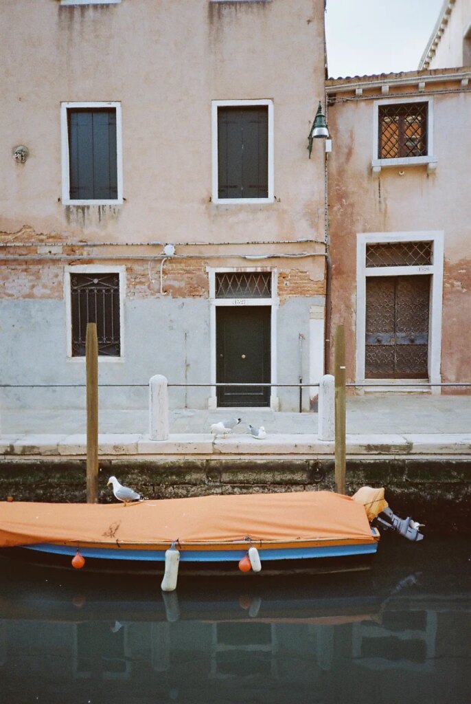 from a side of a canal to the other, shooting birds on a little boat.