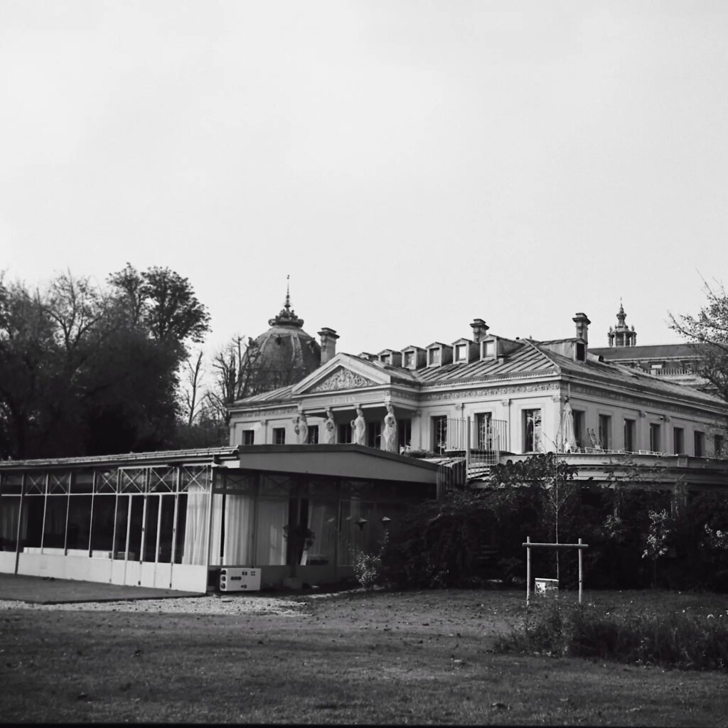 Paris streets and buildings on black and white medium format film