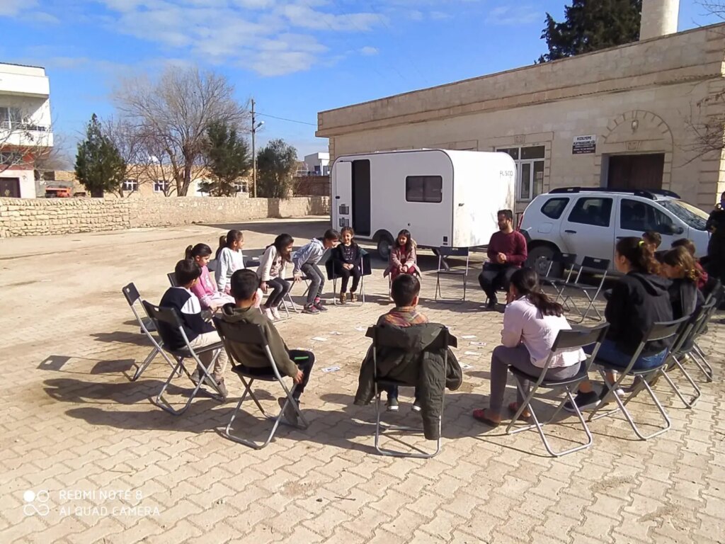 Class near the mobile darkroom