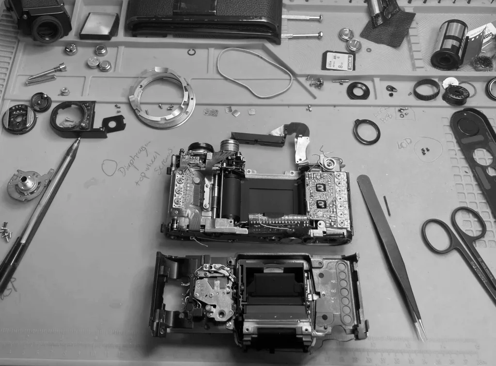This image shows the mid point of a nikon F3 repair
