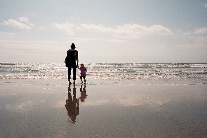 Connie and Hannah on Barmouth beach