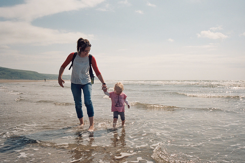 Connie and Hannah on Barmouth beach