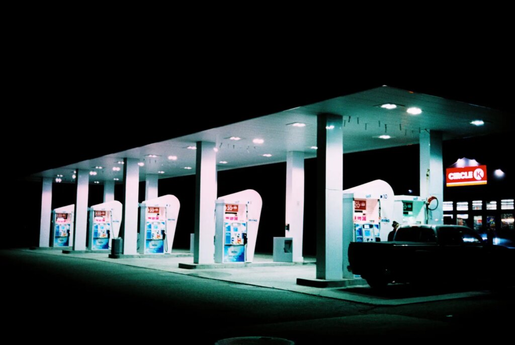 gas station at night