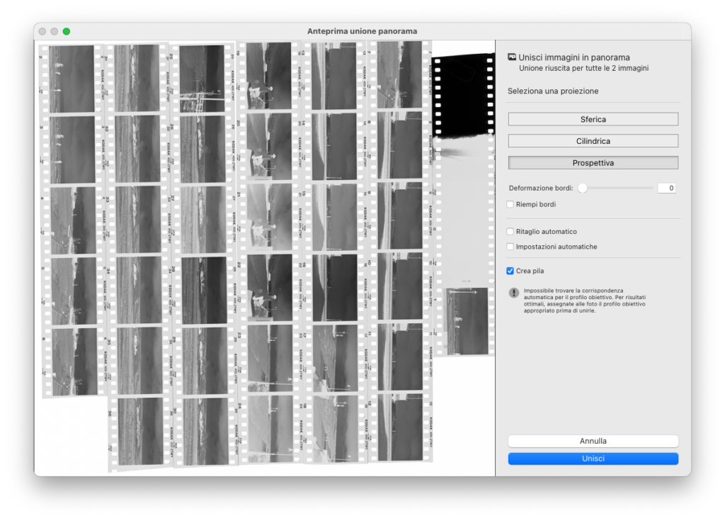 LR merge tool with 2 halves of a 35mm contact sheet
