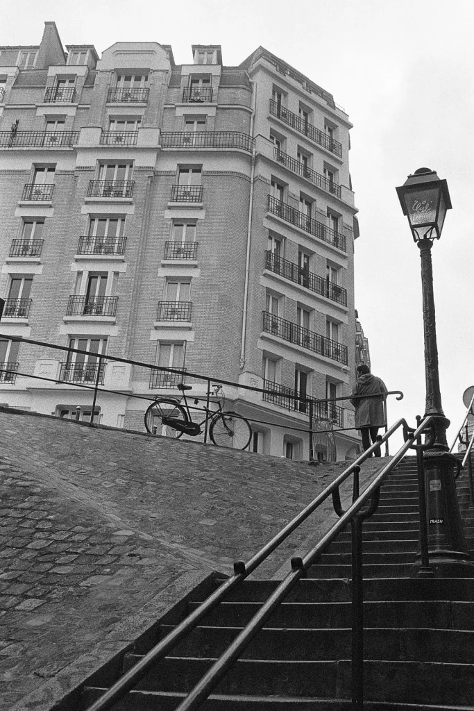 Stairs in Paris with a building