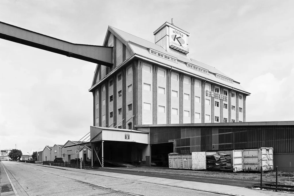 Warehouse for marine proteins at Bremen ports shot on Fuji Acros black-and-white film.