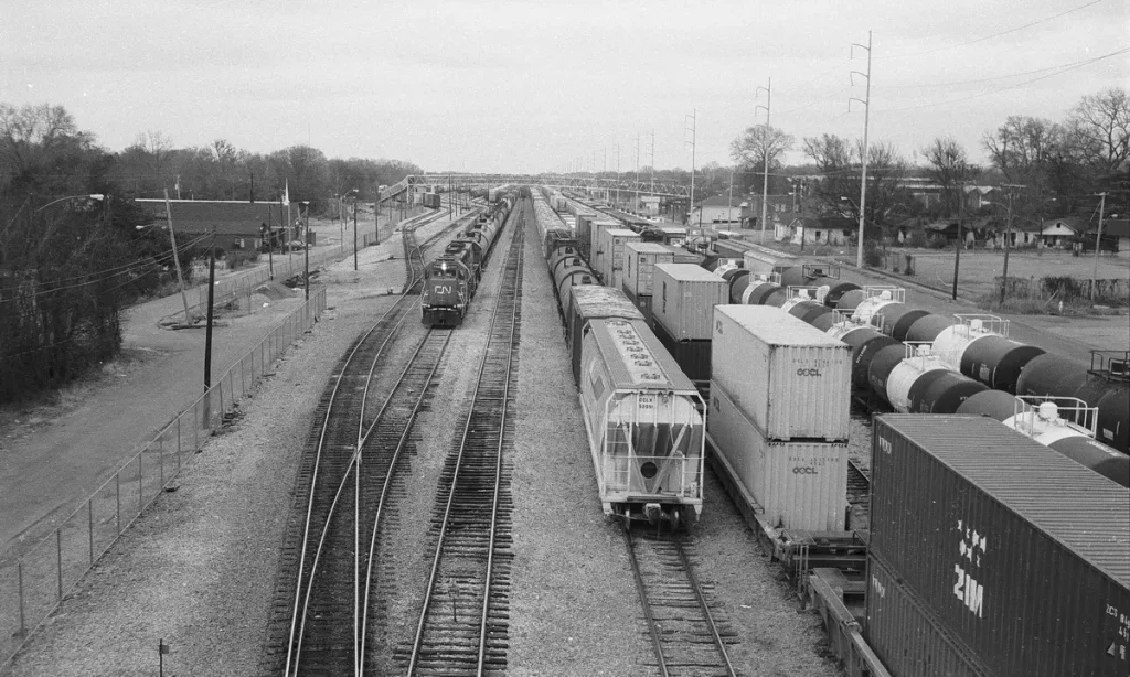 Canadian Pacific rail yard photographed with Olympus Trip 35