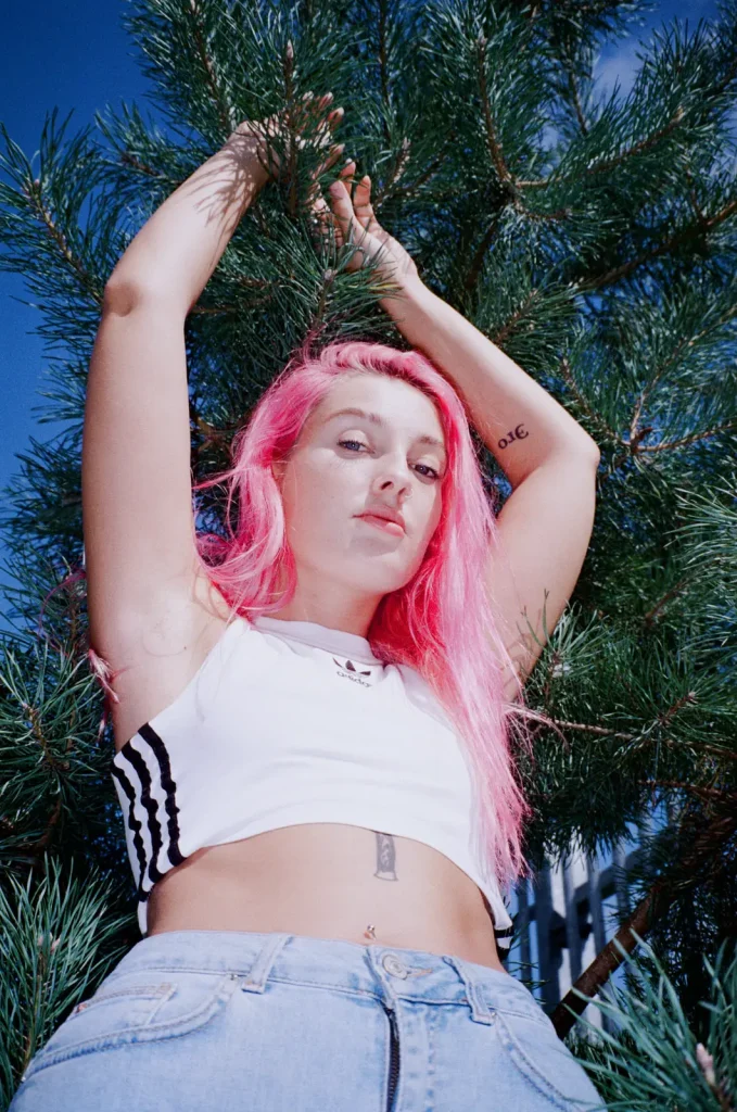 Canon Sureshot Zoom XL portrait woman with pink hair