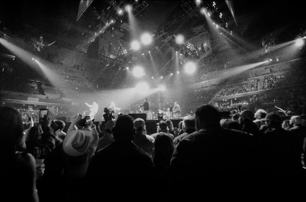 Crowd shadows and stage light at 1600