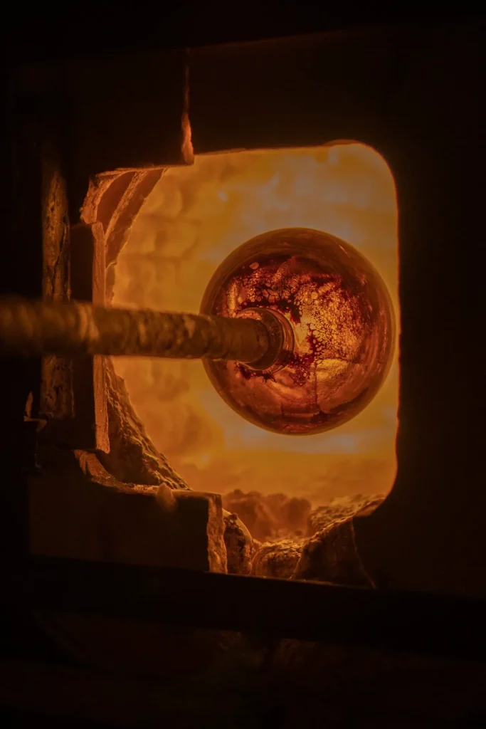 Glass orb in the furnace