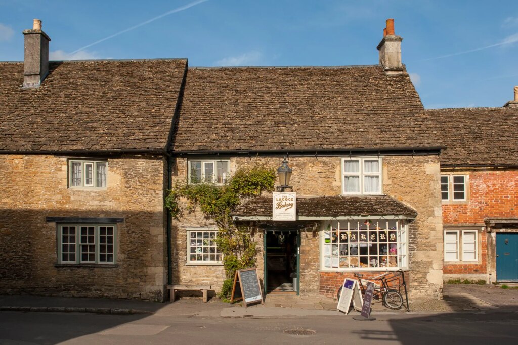 Lacock Bakery building and blue sky