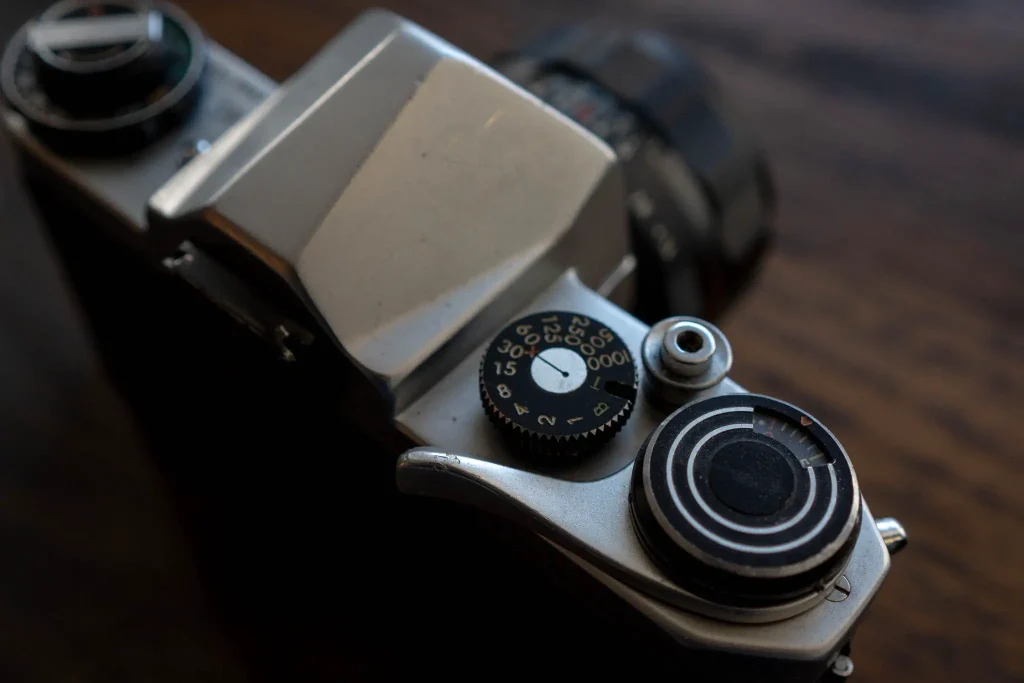 A manual SLR film camera