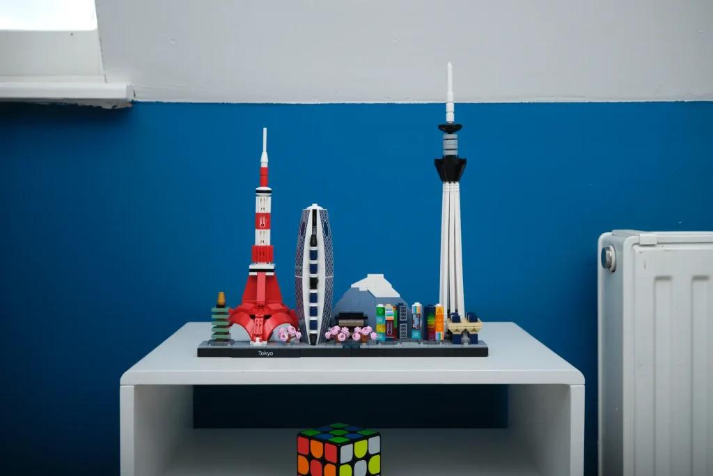 A brightly-colored Tokyo skyline rendered in Lego, and captured by the Fujifilm XF 16-80 F4 R OIS WR at f/5.6.