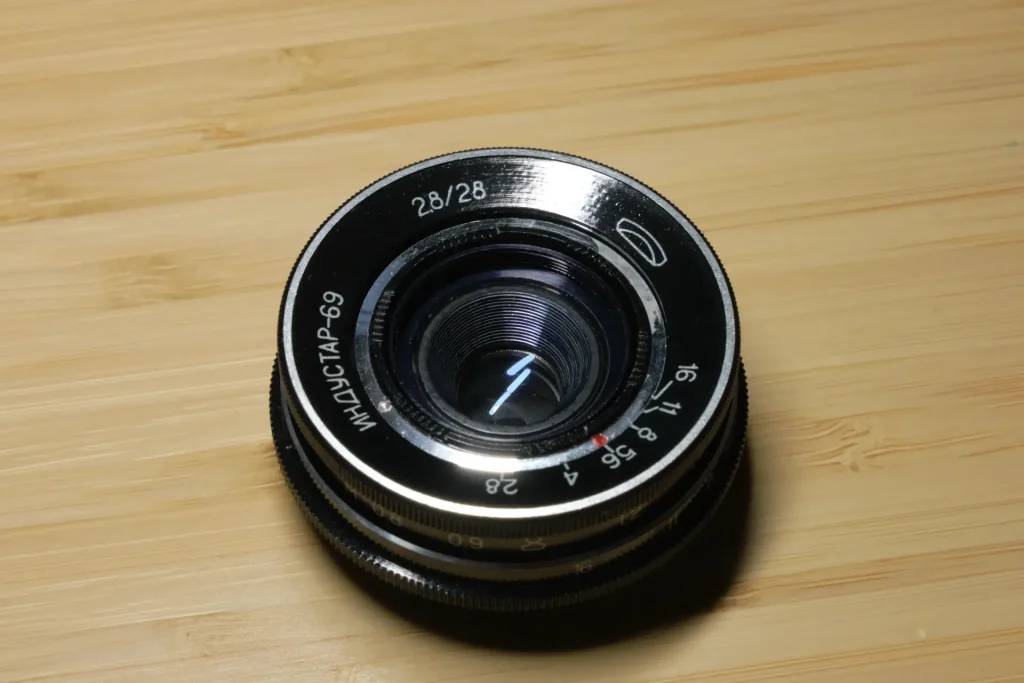 An unmounted Industar-69 lens.