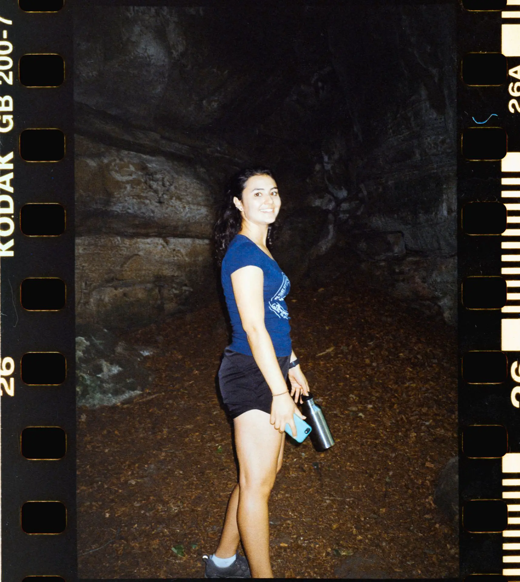 Flash portrait among natural rock caves