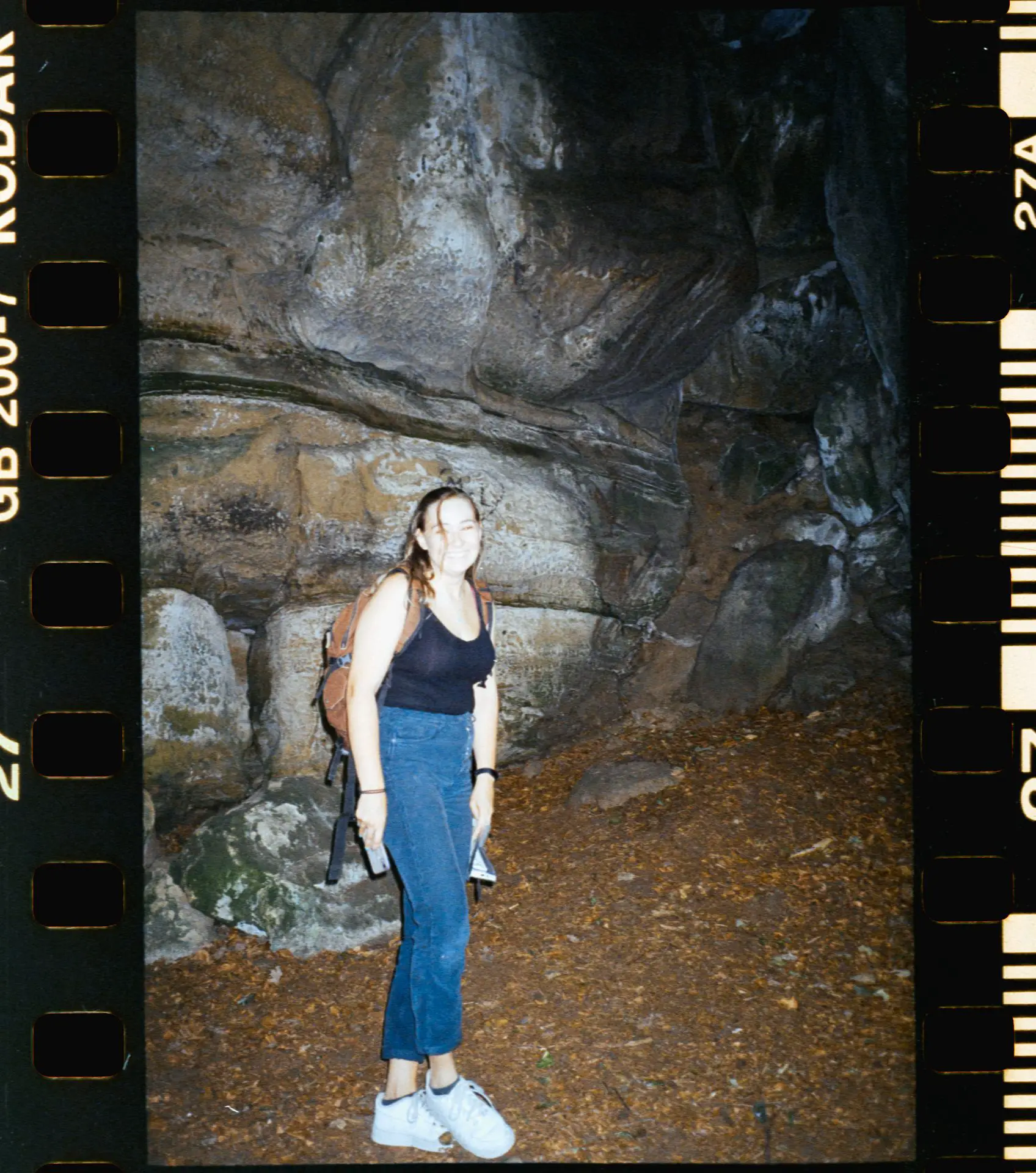 Flash portrait among natural rock caves