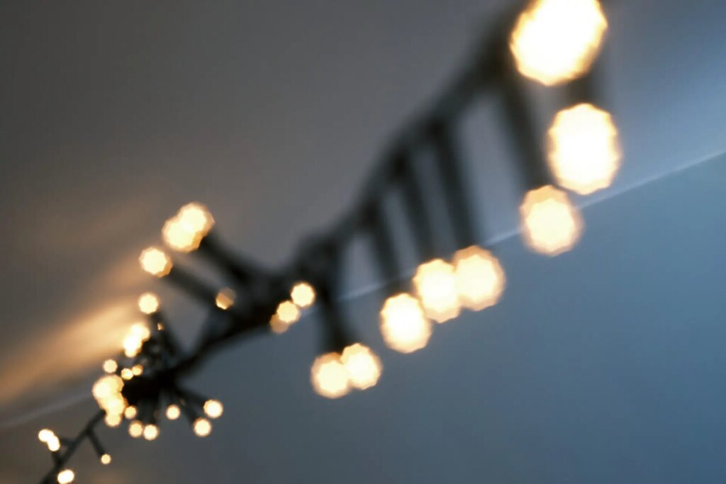 Fairy lights demonstrating star-shaped bokeh.