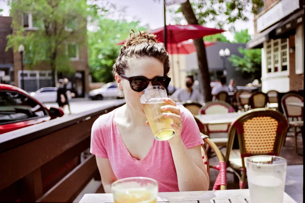 Enjoying a pint on the patio.