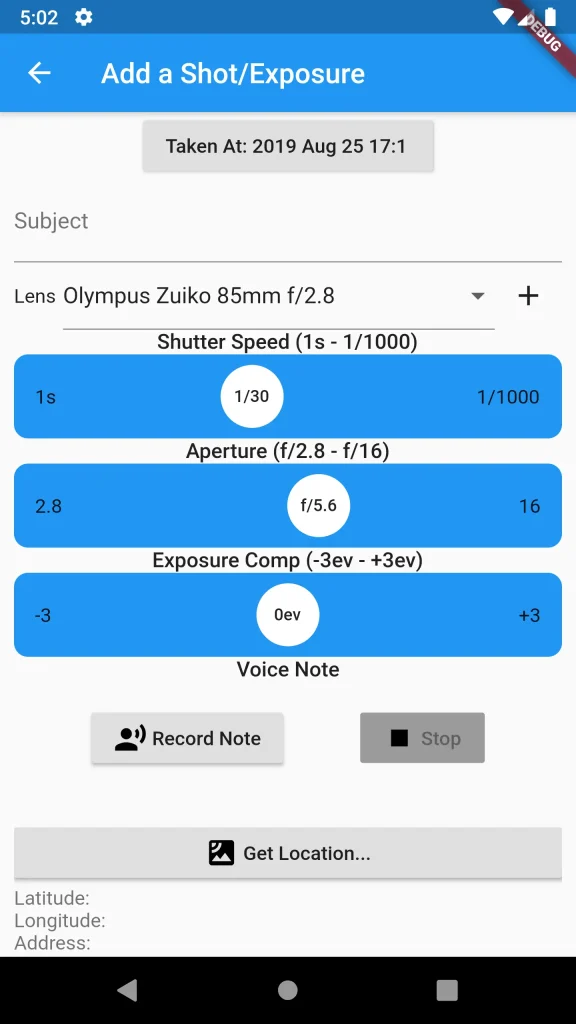 Analog Memo's shot recording screen