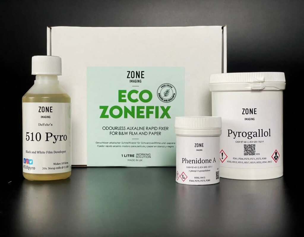 Eco Zonefix packaging on table next to 510 pyro and other chemical products