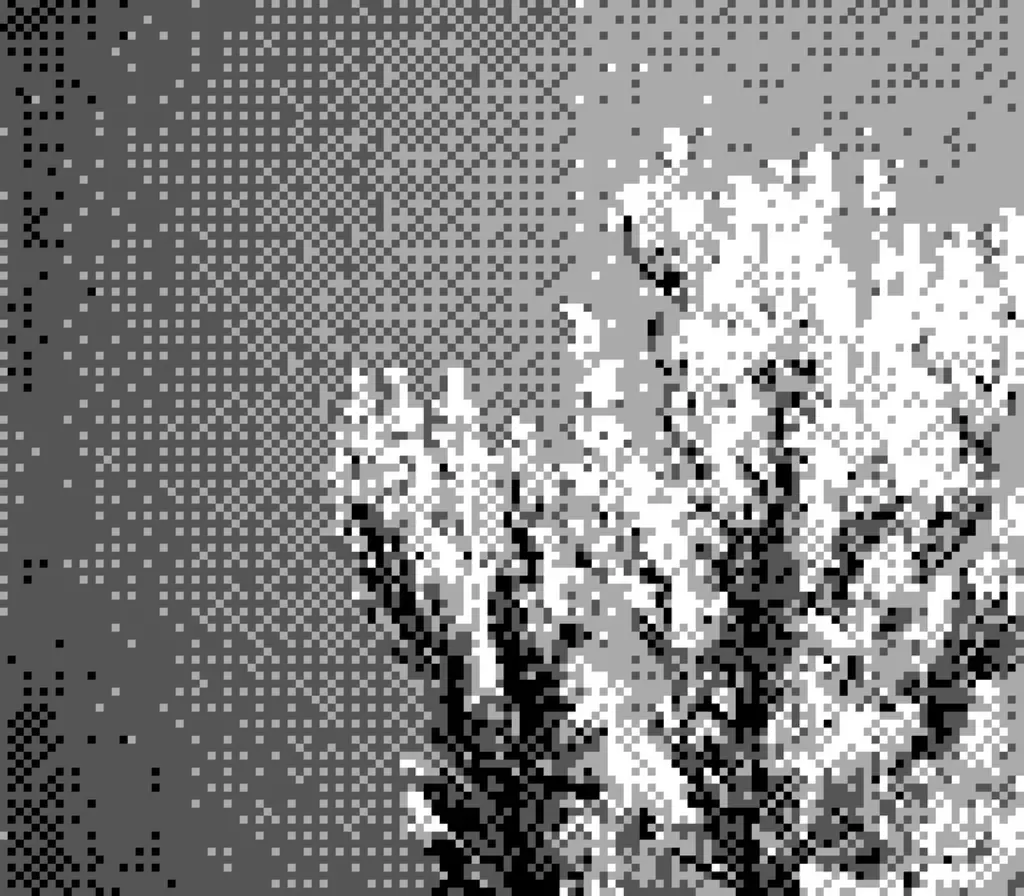 image shot on game boy camera of tree