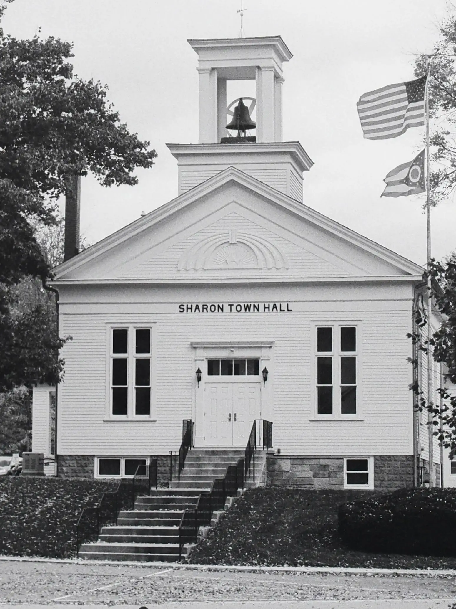 Analogue (film) photo of our town hall building taken with the Leica IIIf Elmar 5cm, F3.5 lens. Santa Rae ISO 125 film, processed in Ilford 3.