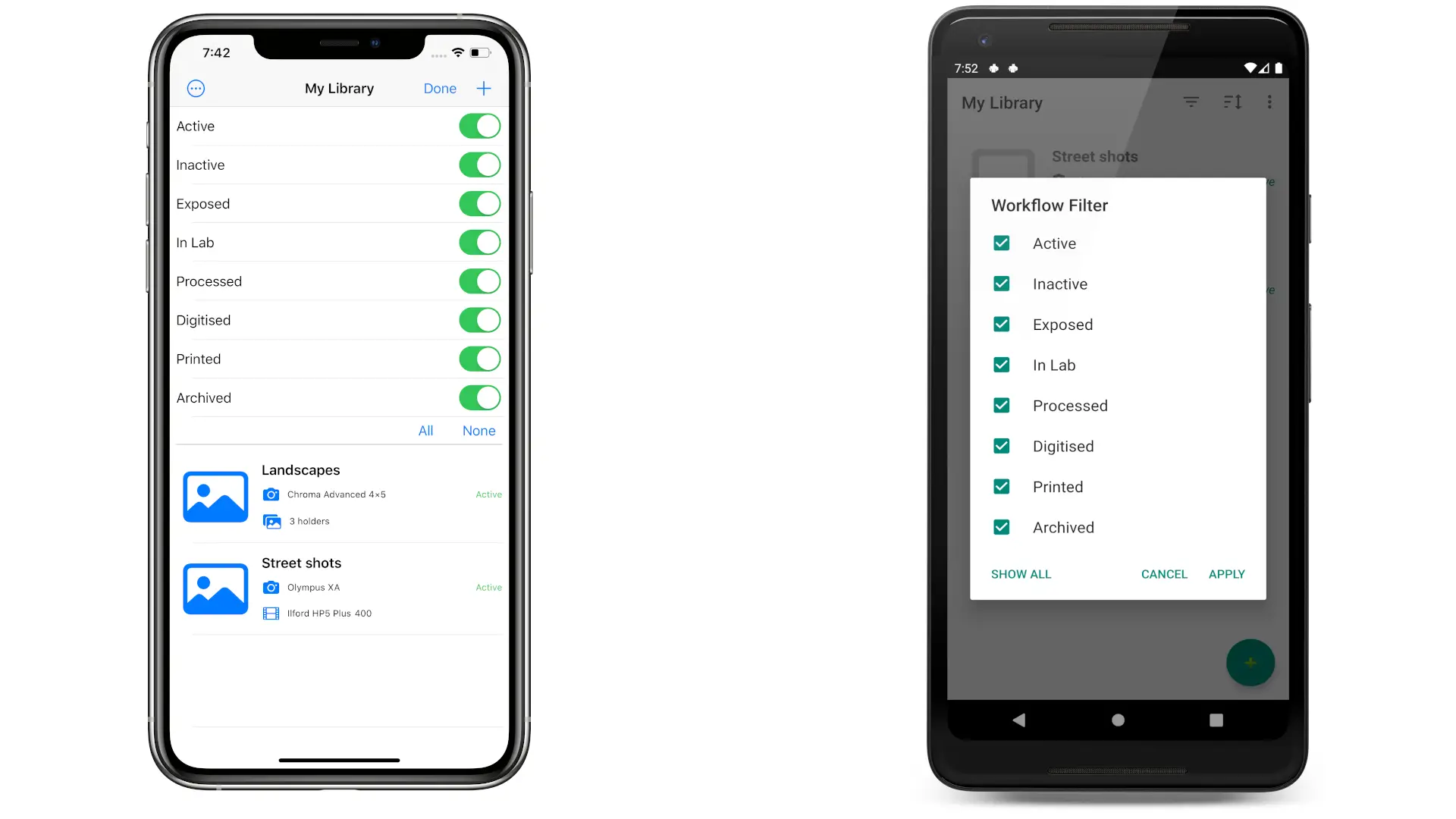 Workflow Filter, iOS and Android