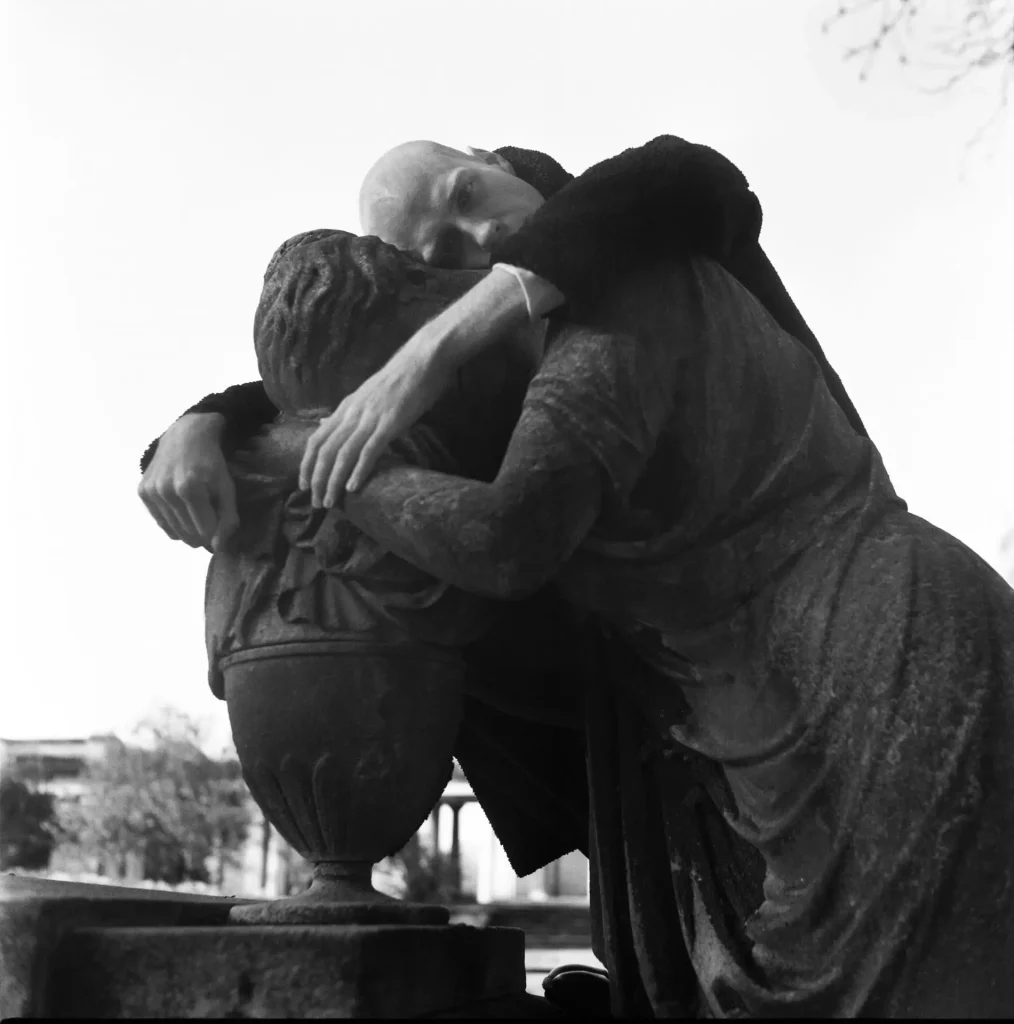 Portrait in graveyard.