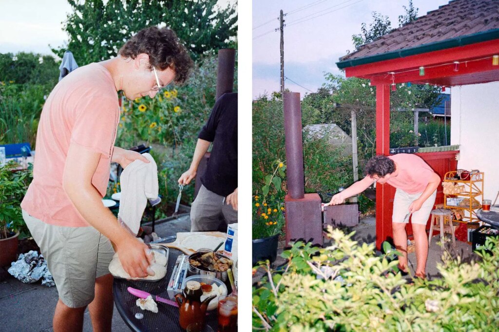 Preparing pizza in the garden