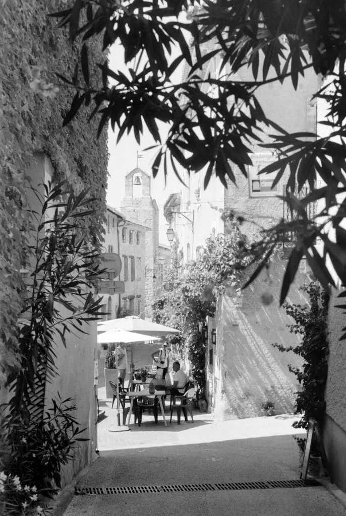 French vilage street with cafe