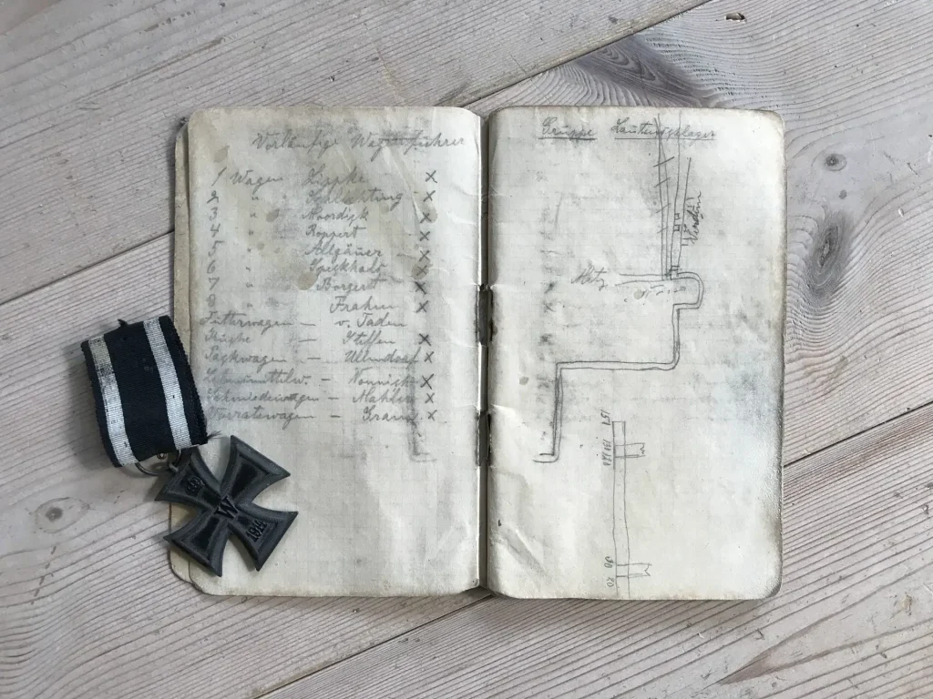 Iron cross medal and notebook