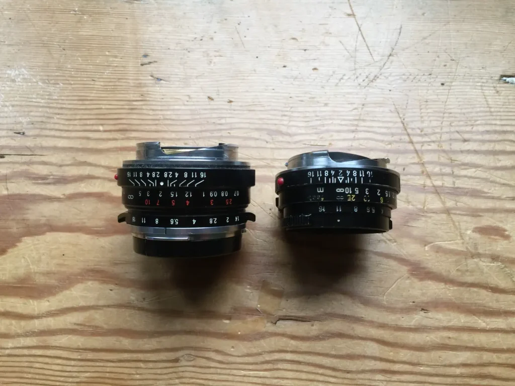 Flat cam of the voigtlander 35mm 1.4 vs. pitched cam of 40mm Summicron-c