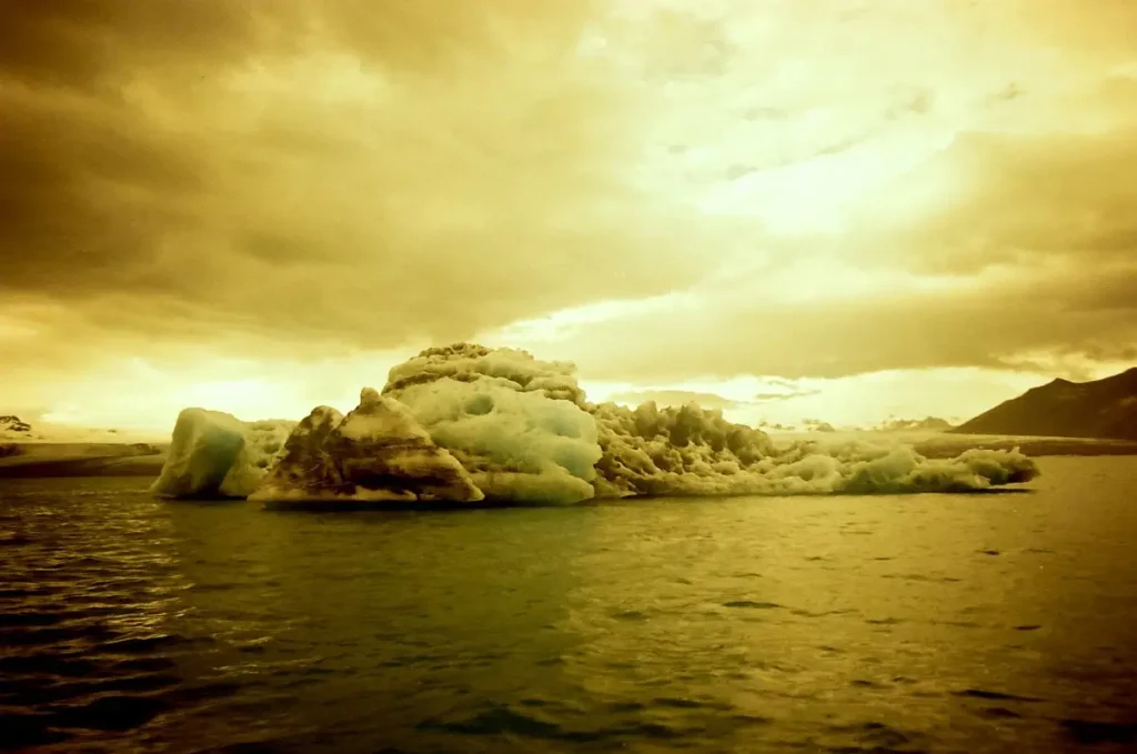 1000 year old icebergs at Jökulsárlón. Five frames with a Canon AT-1 and a roll of Redscale.