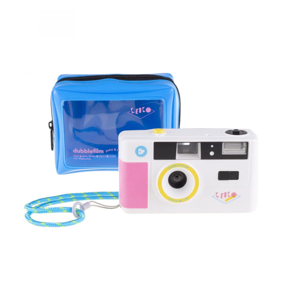 keiko camera, case, and strap on white background