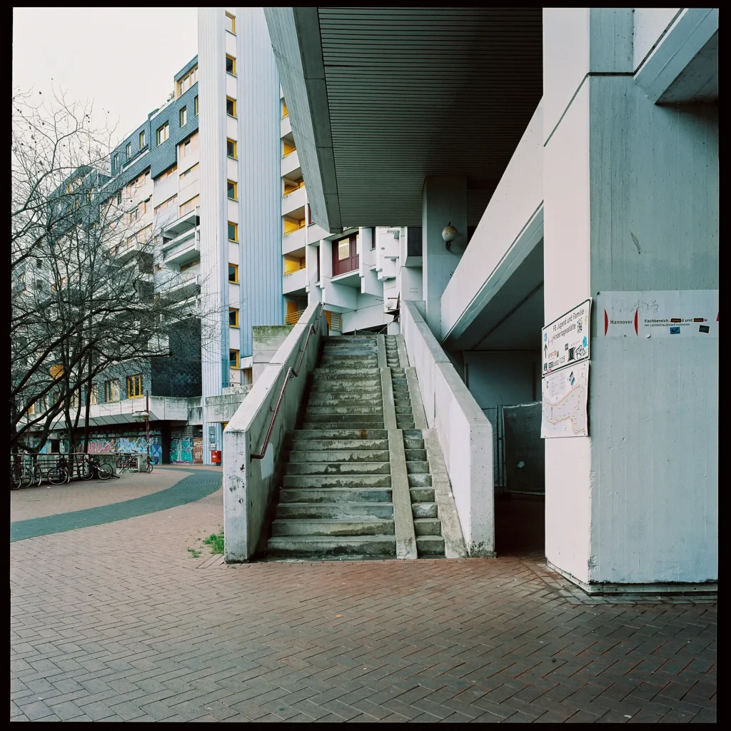 Stairs at the Ihme-Zentrum, shot on expired film