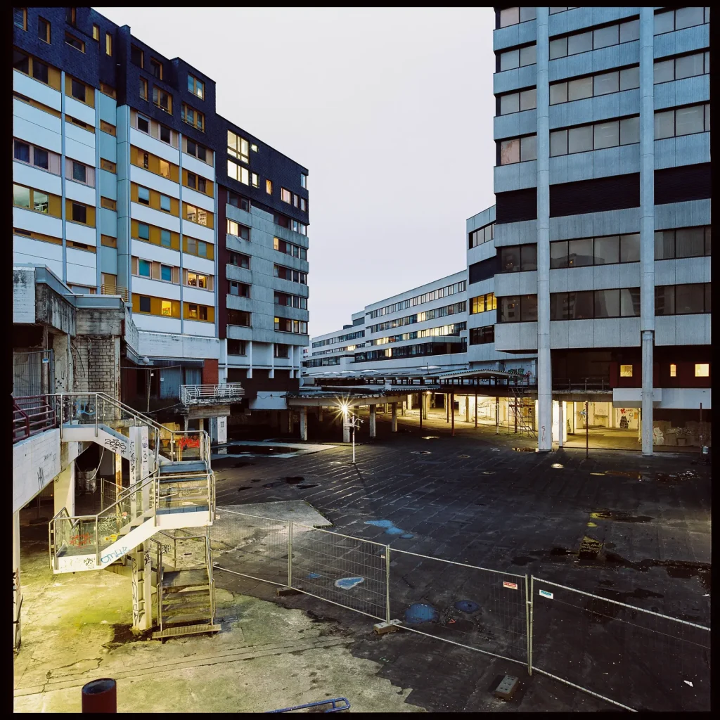 Plaza of the Ihme-Zentrum, shot on expired film.