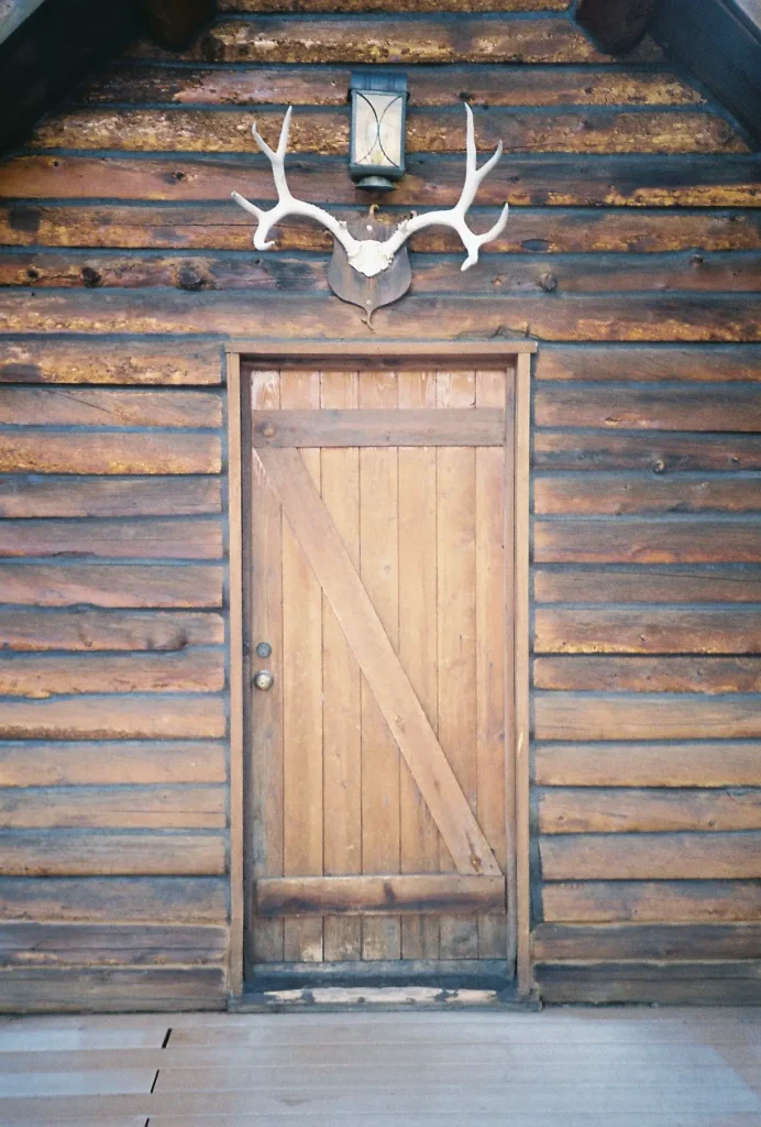 Cabin door with antlers