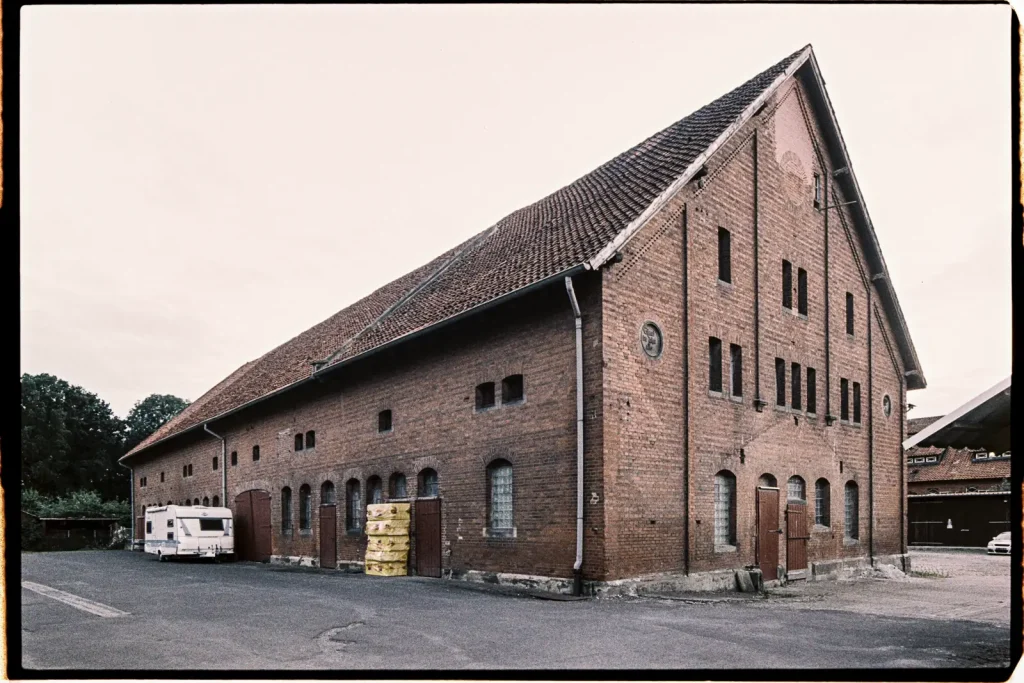 A huge brick barn, shot on Lomography Metropolis.