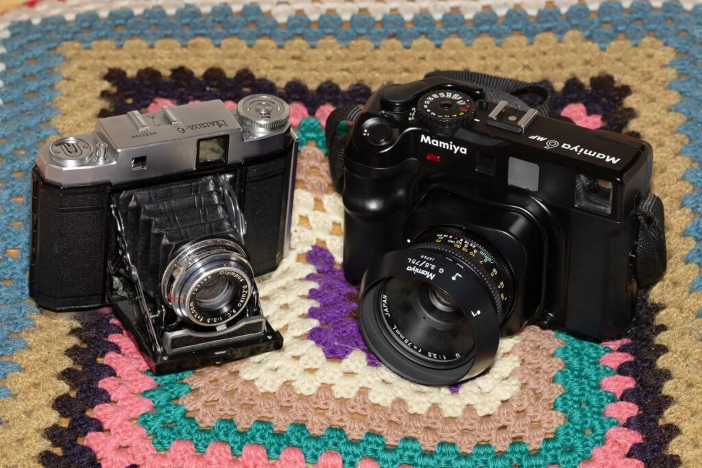 The two Mamiya 6 cameras with lenses extended