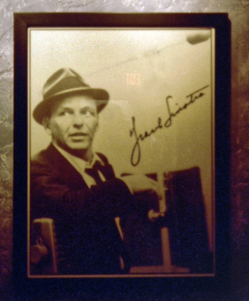 Signed Frank Sinatra photo on cafe wall