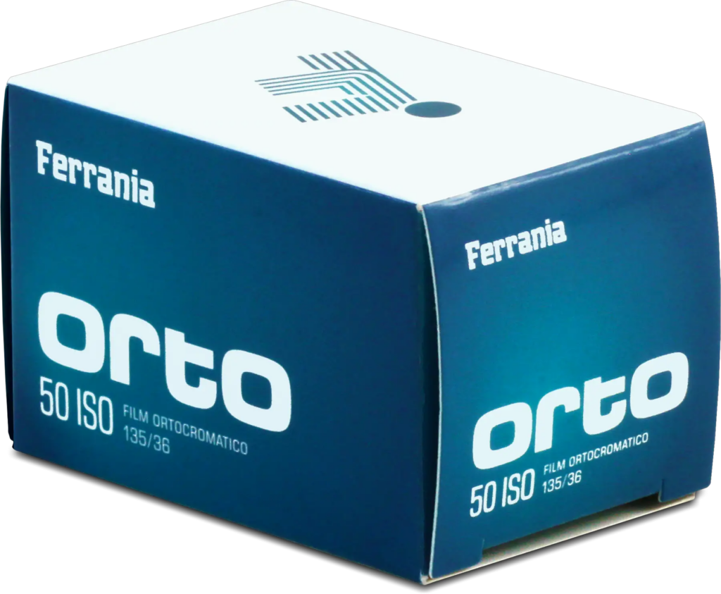 Film Ferrania Orto Film Product Shot on White Background