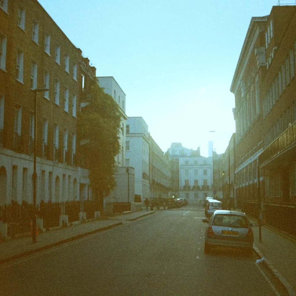 empty London street with sun appearing