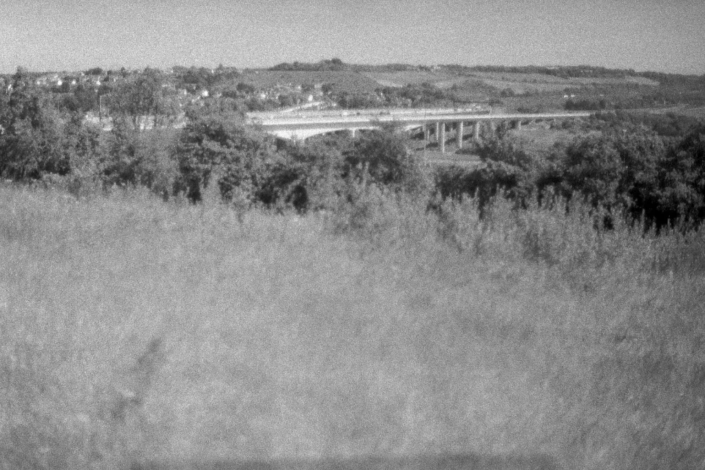 black and white photo of countryside views