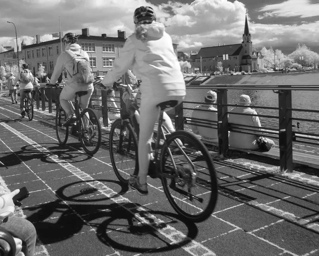 Bicycle riders Reykjavik Iceland