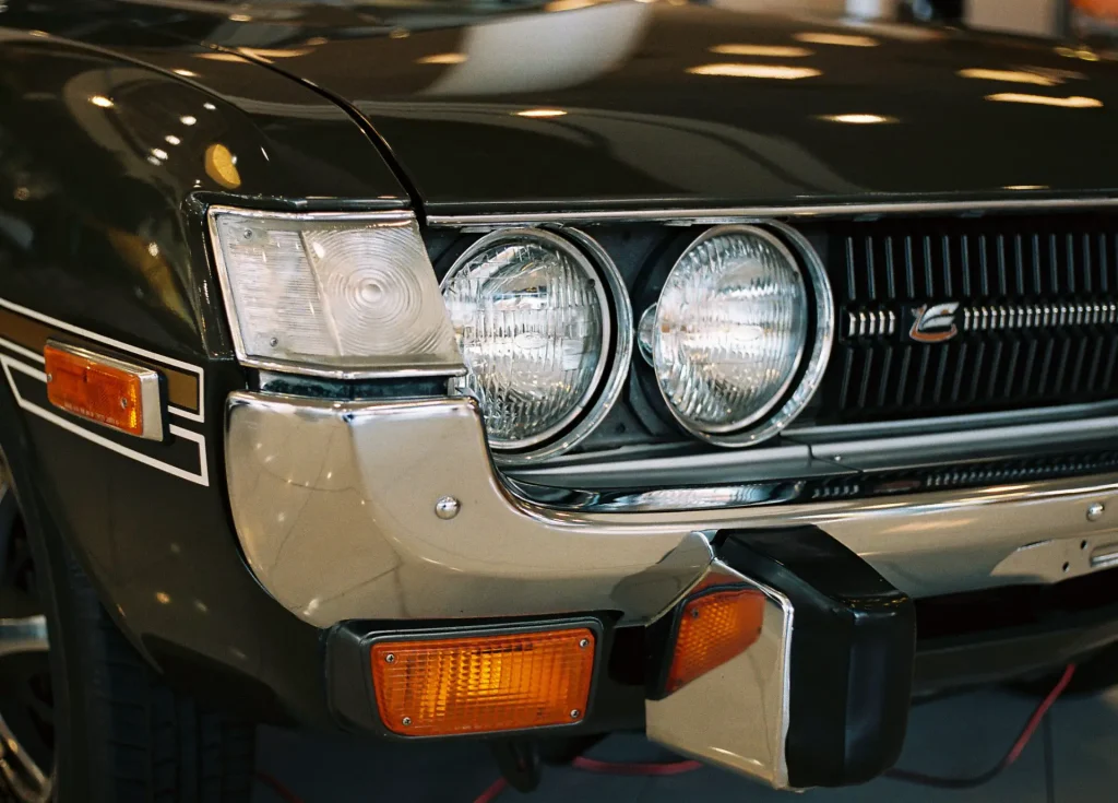 1970's Toyota Celica in a Toyota dealership showroom in Raleigh, North Carolina.